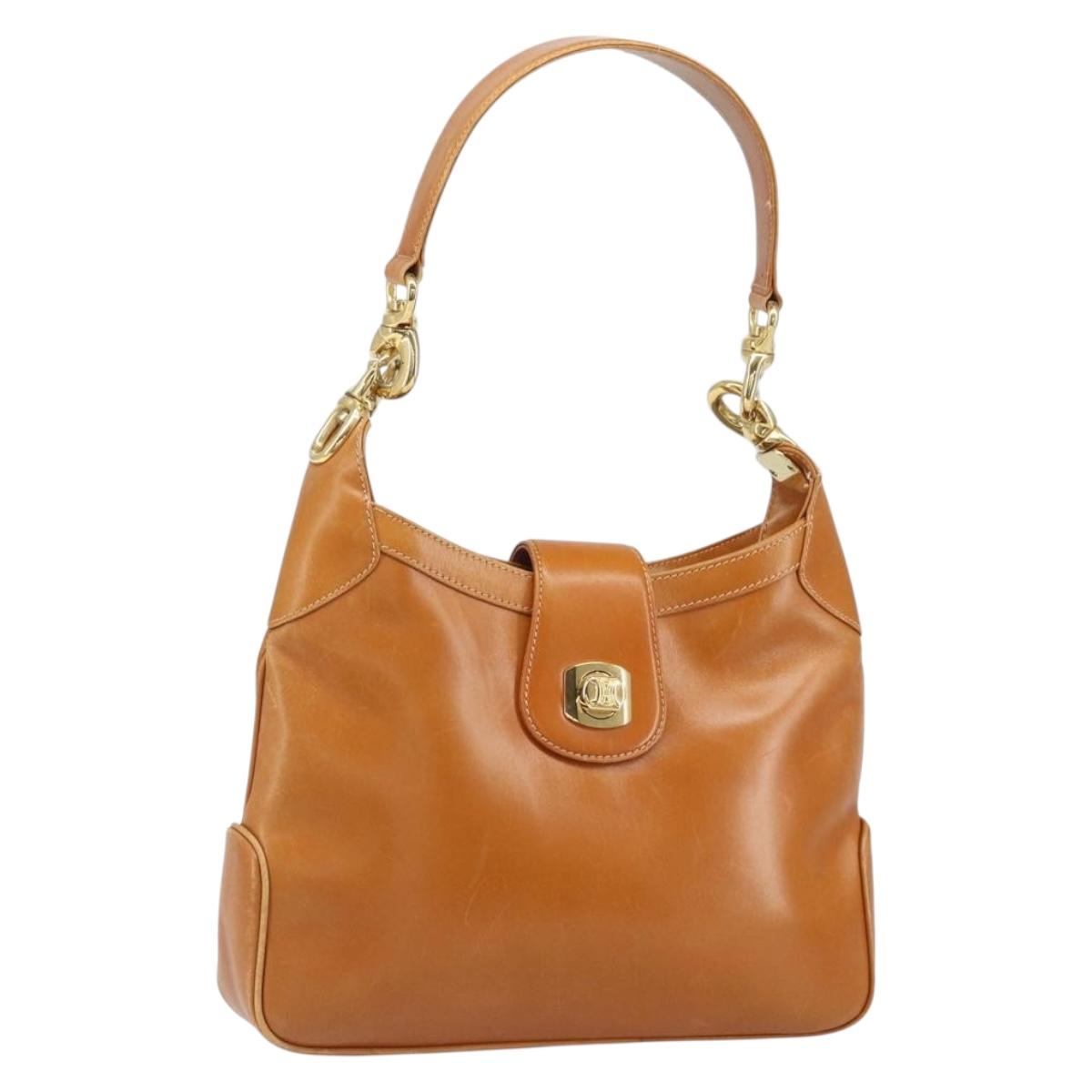 CELINE Shoulder Bag Leather Brown Gold Auth 166334