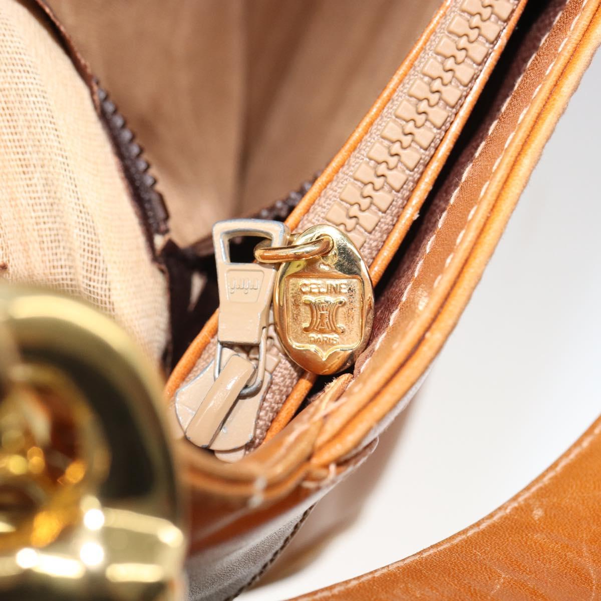 CELINE Shoulder Bag Leather Brown Gold Auth 166334
