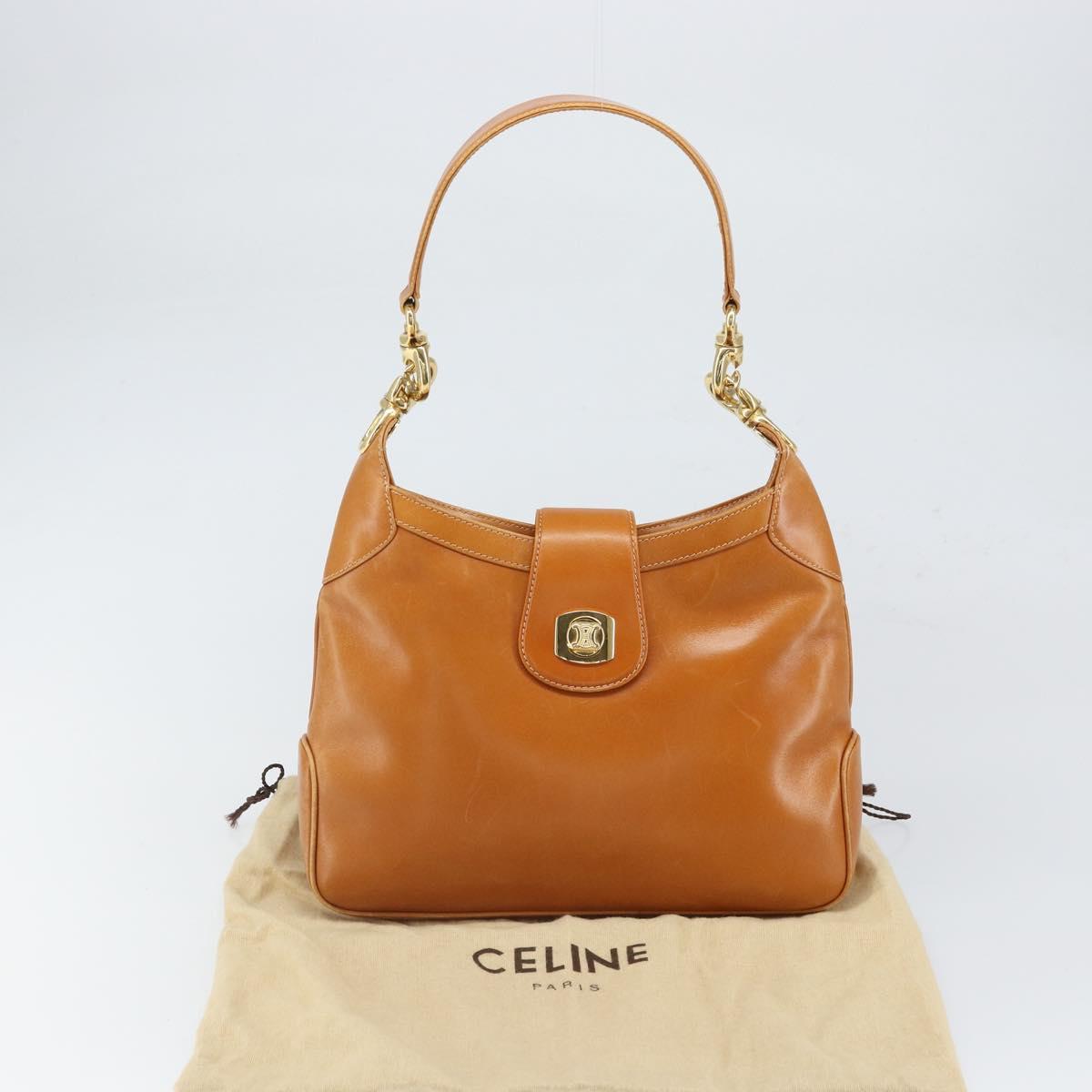 CELINE Shoulder Bag Leather Brown Gold Auth 166334