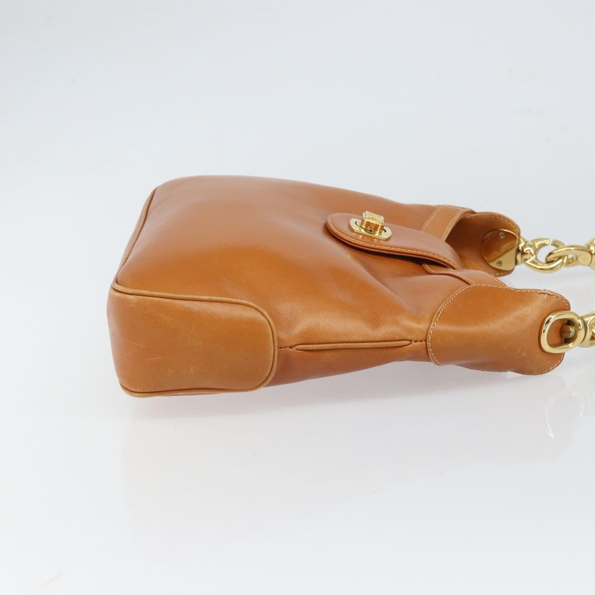 CELINE Shoulder Bag Leather Brown Gold Auth 166334