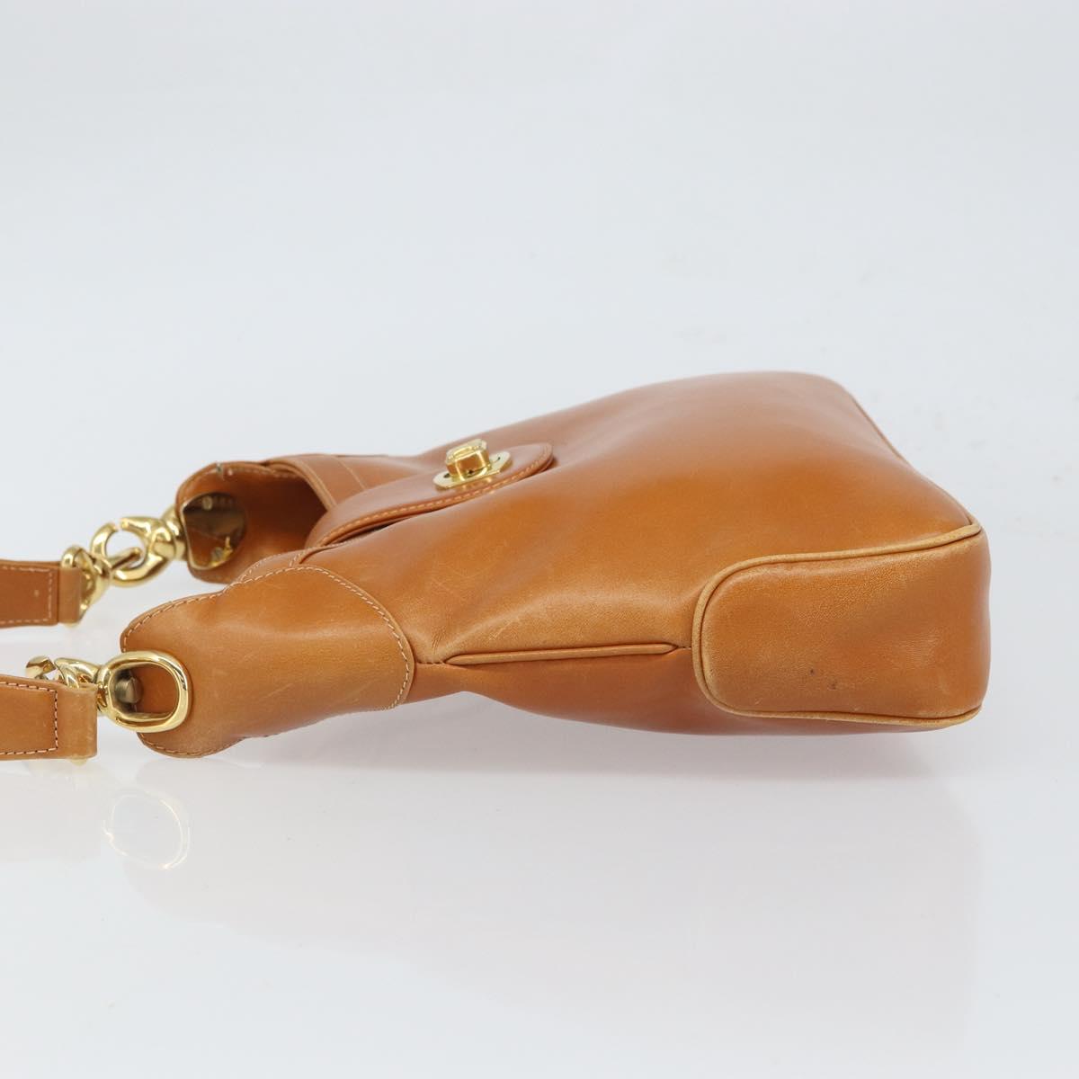 CELINE Shoulder Bag Leather Brown Gold Auth 166334