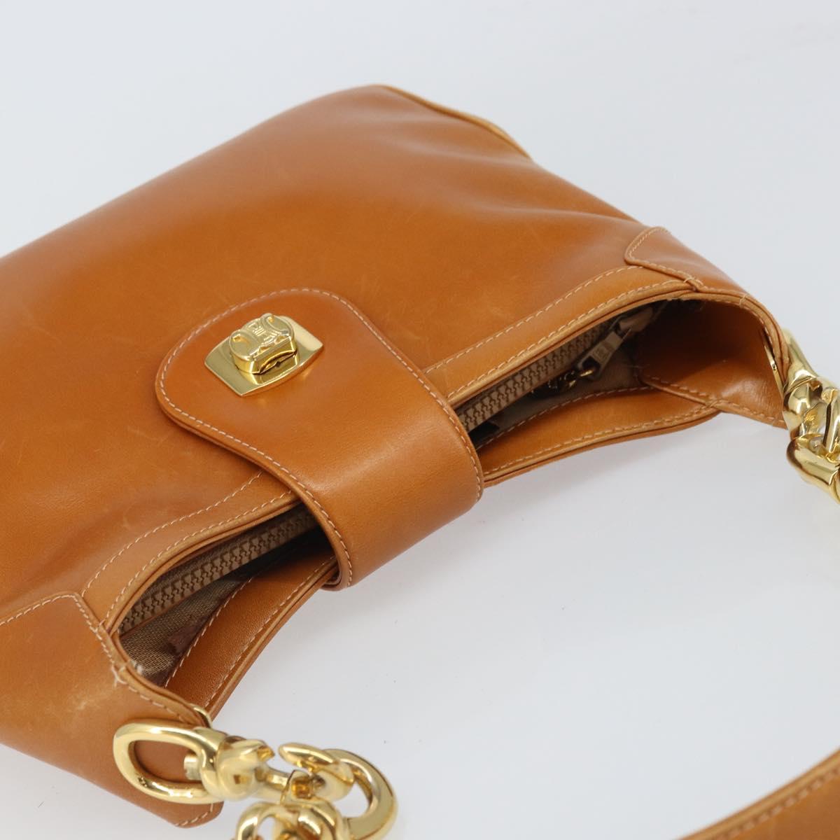 CELINE Shoulder Bag Leather Brown Gold Auth 166334