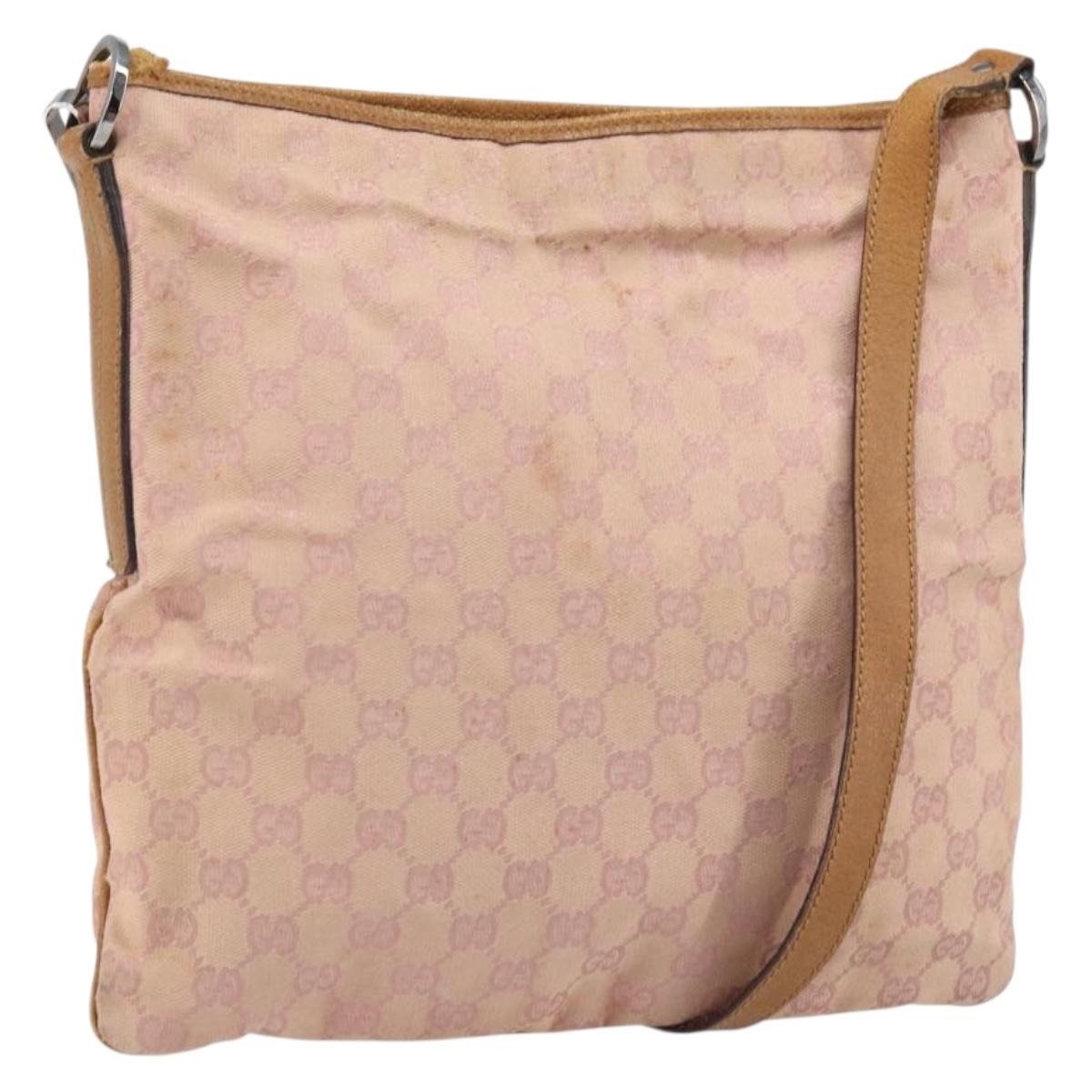 GUCCI GG Canvas Shoulder Bag Pink Silver 113013 Auth 166336
