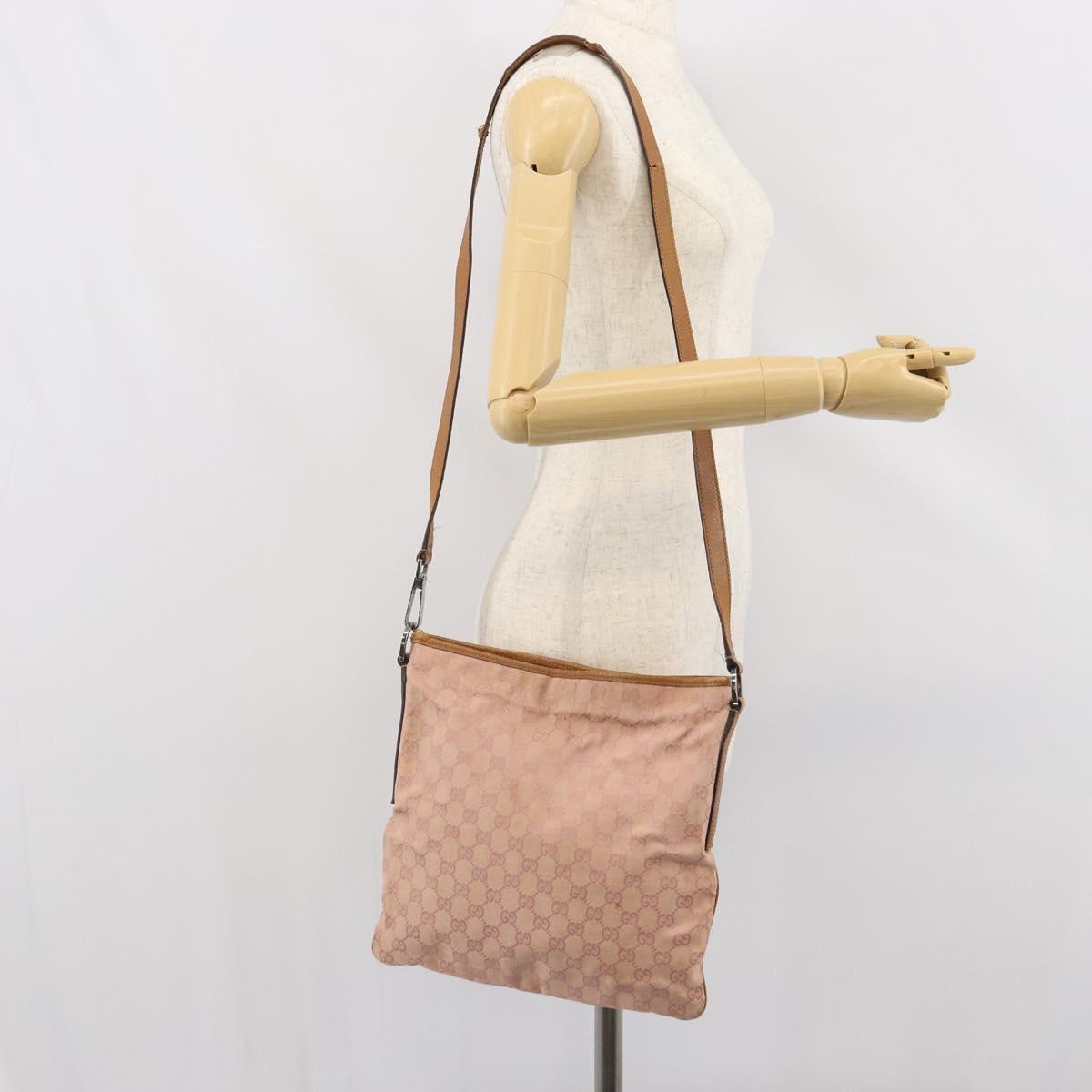GUCCI GG Canvas Shoulder Bag Pink Silver 113013 Auth 166336