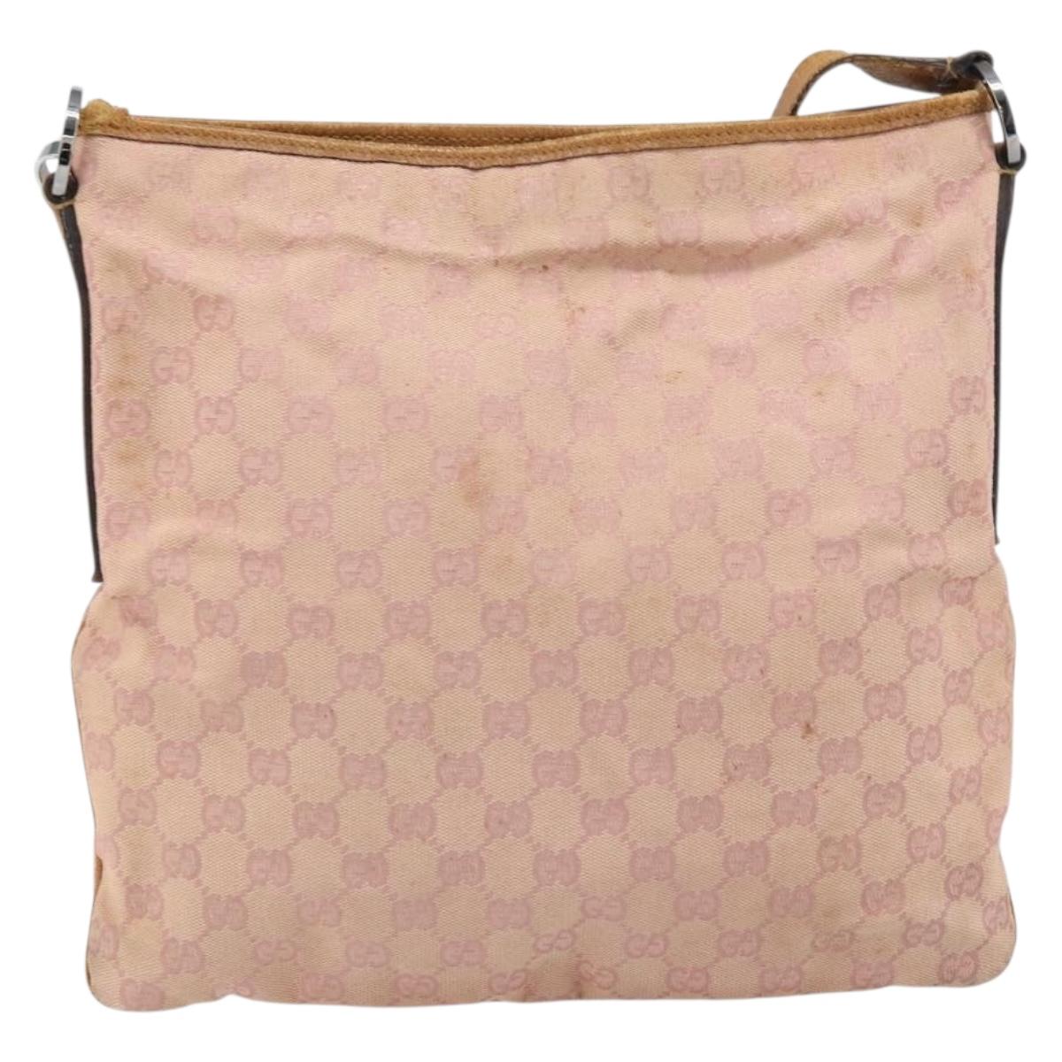 GUCCI GG Canvas Shoulder Bag Pink Silver 113013 Auth 166336