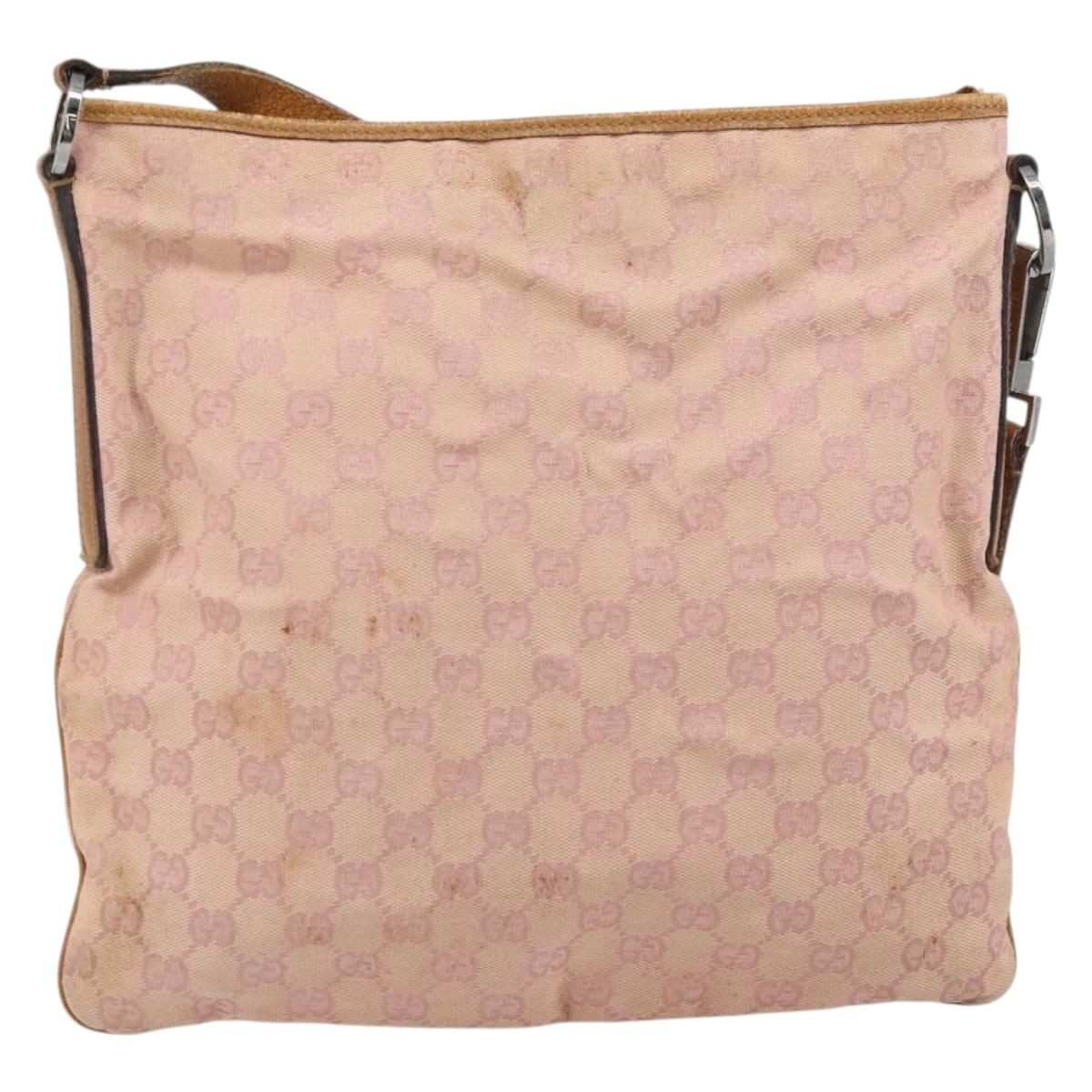 GUCCI GG Canvas Shoulder Bag Pink Silver 113013 Auth 166336