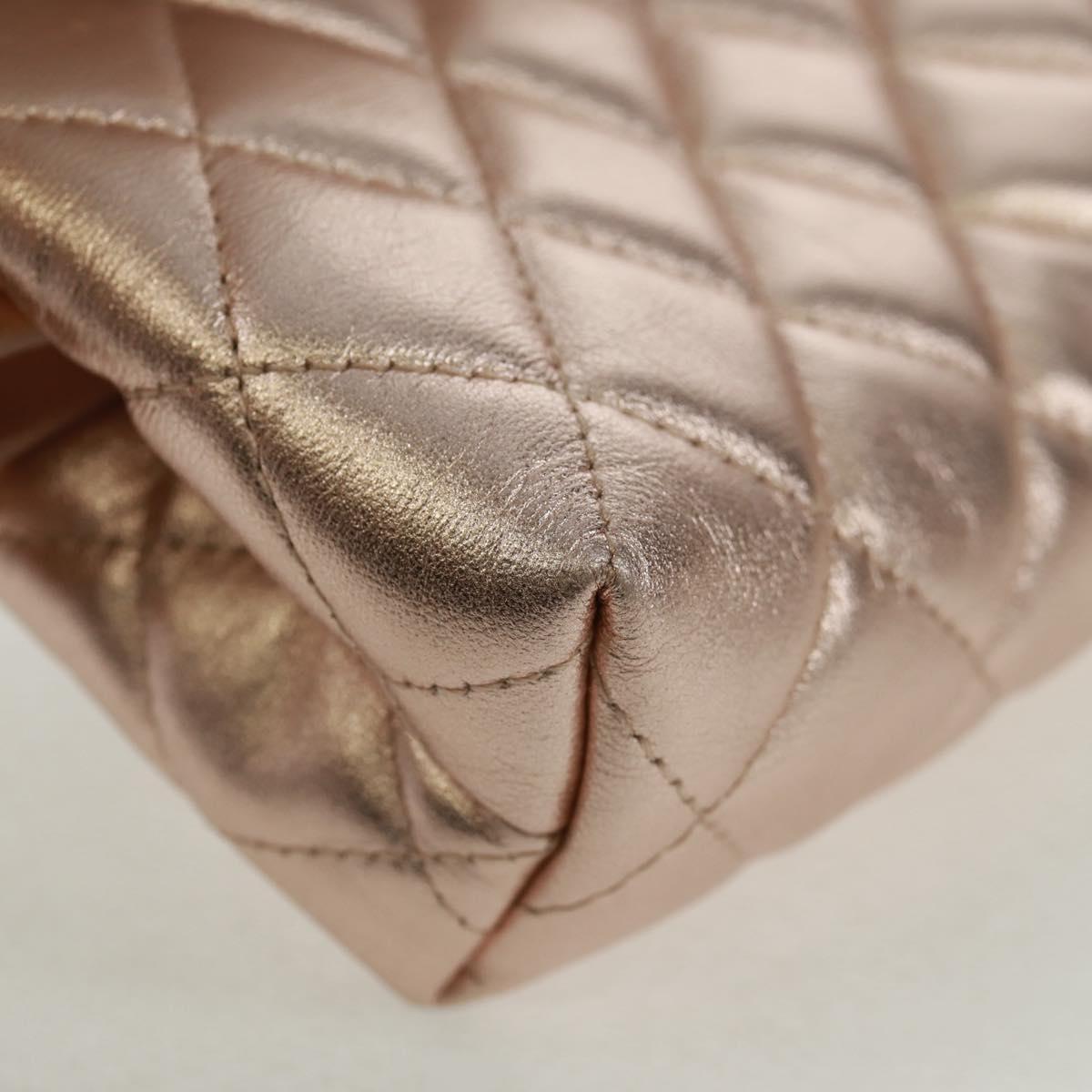 CHANEL Matelasse Pouch Lamb Skin Pink Silver CC Auth 166350SAM