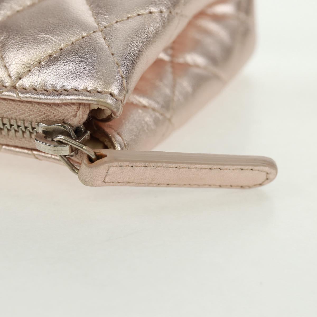 CHANEL Matelasse Pouch Lamb Skin Pink Silver CC Auth 166350SAM
