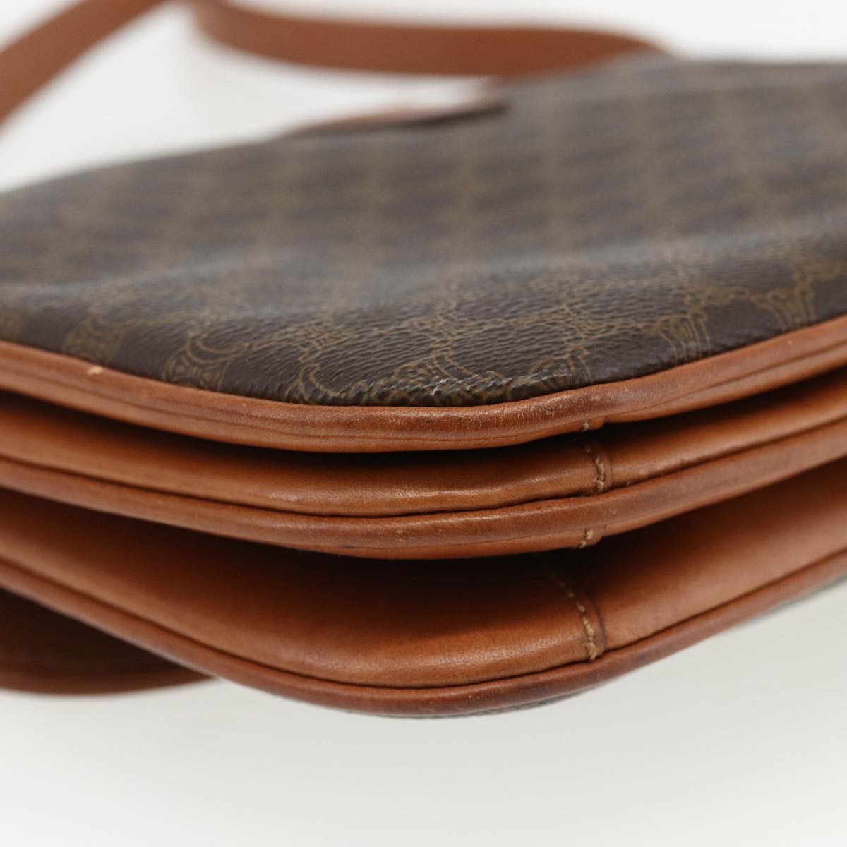 CELINE Macadam Canvas Shoulder Bag PVC Leather Brown Gold Auth 166352