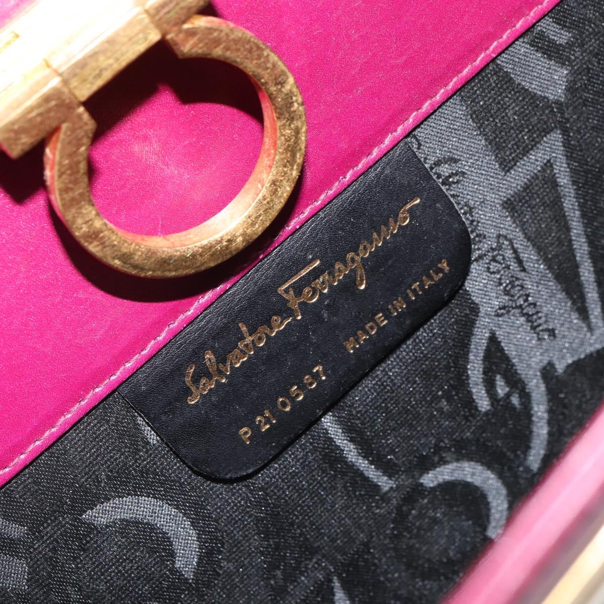 Salvatore Ferragamo Chain Gancini Shoulder Bag Leather Purple Gold Auth 166354
