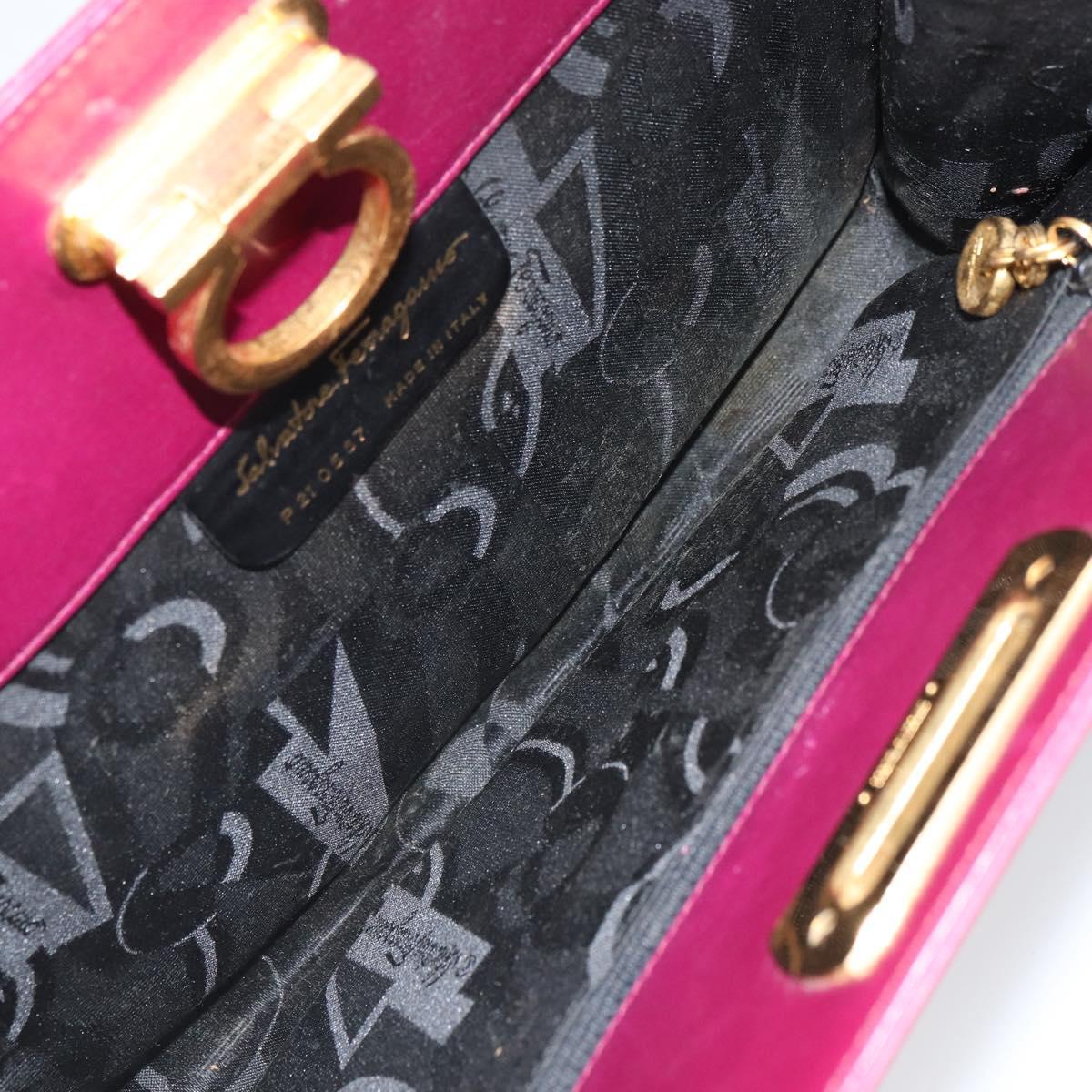 Salvatore Ferragamo Chain Gancini Shoulder Bag Leather Purple Gold Auth 166354