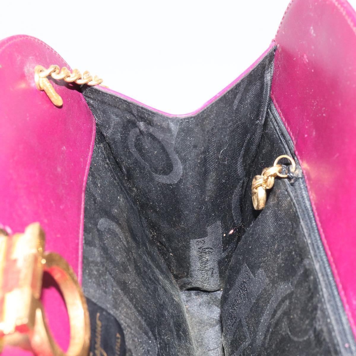 Salvatore Ferragamo Chain Gancini Shoulder Bag Leather Purple Gold Auth 166354