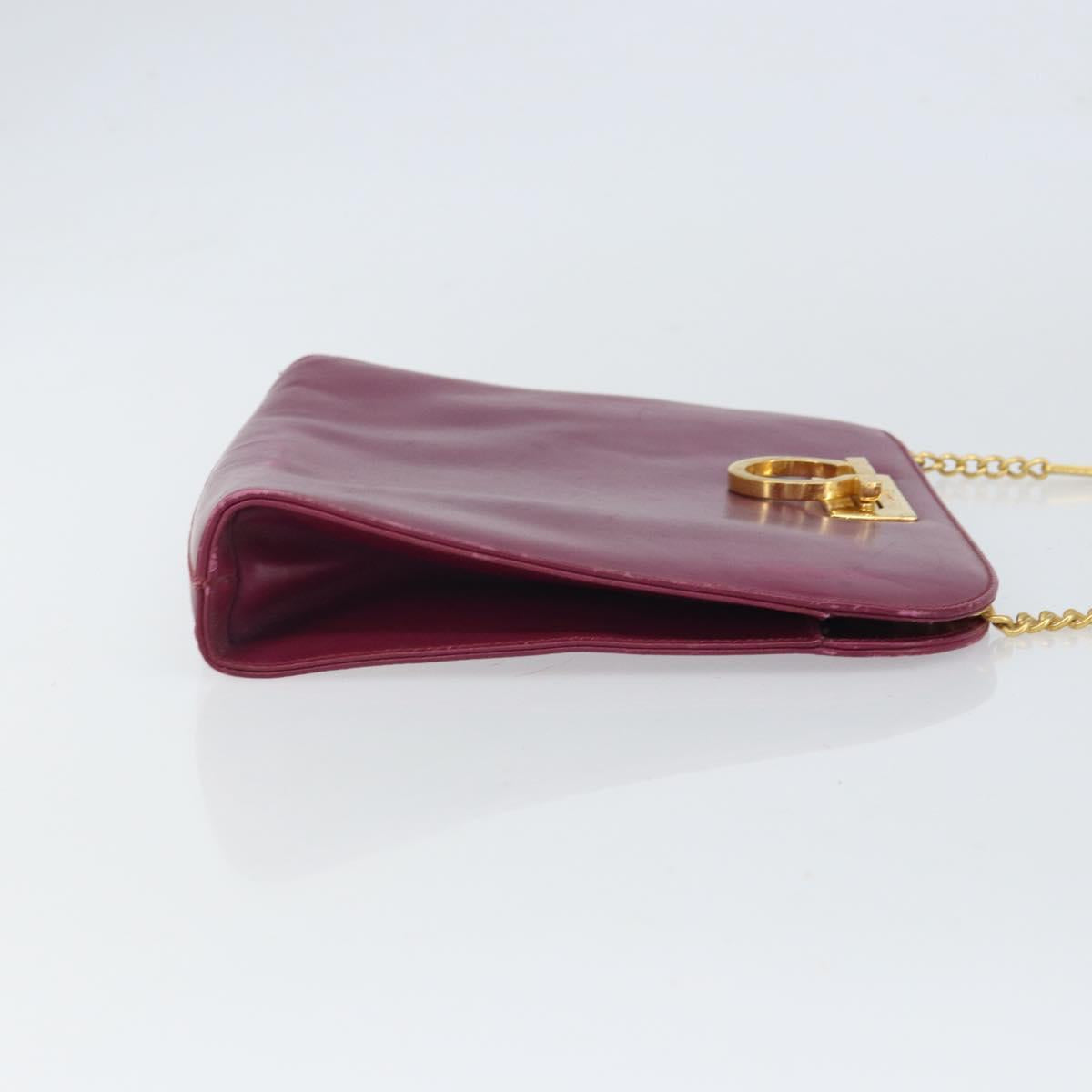 Salvatore Ferragamo Chain Gancini Shoulder Bag Leather Purple Gold Auth 166354