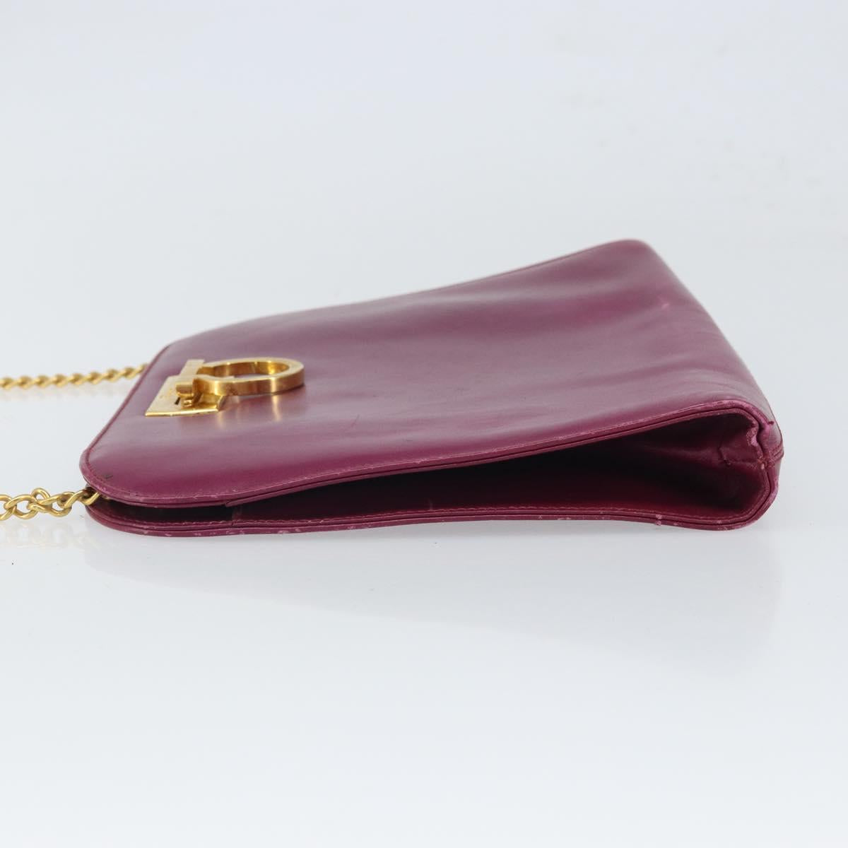 Salvatore Ferragamo Chain Gancini Shoulder Bag Leather Purple Gold Auth 166354