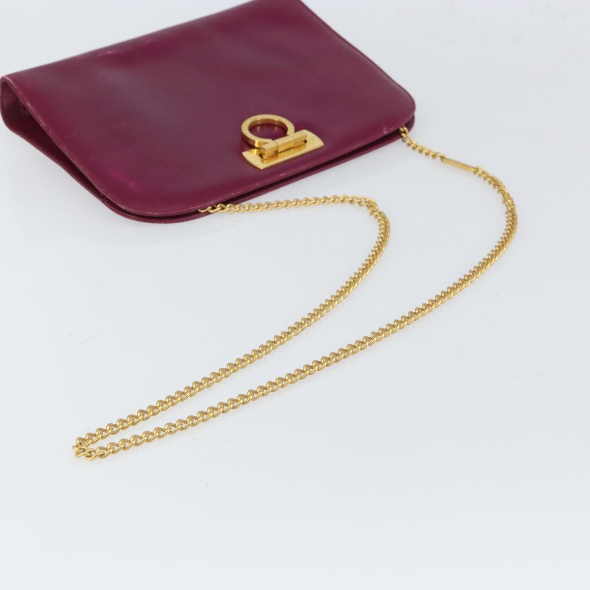 Salvatore Ferragamo Chain Gancini Shoulder Bag Leather Purple Gold Auth 166354