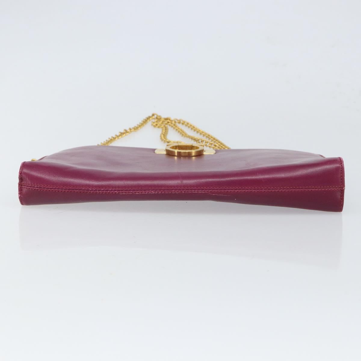 Salvatore Ferragamo Chain Gancini Shoulder Bag Leather Purple Gold Auth 166354