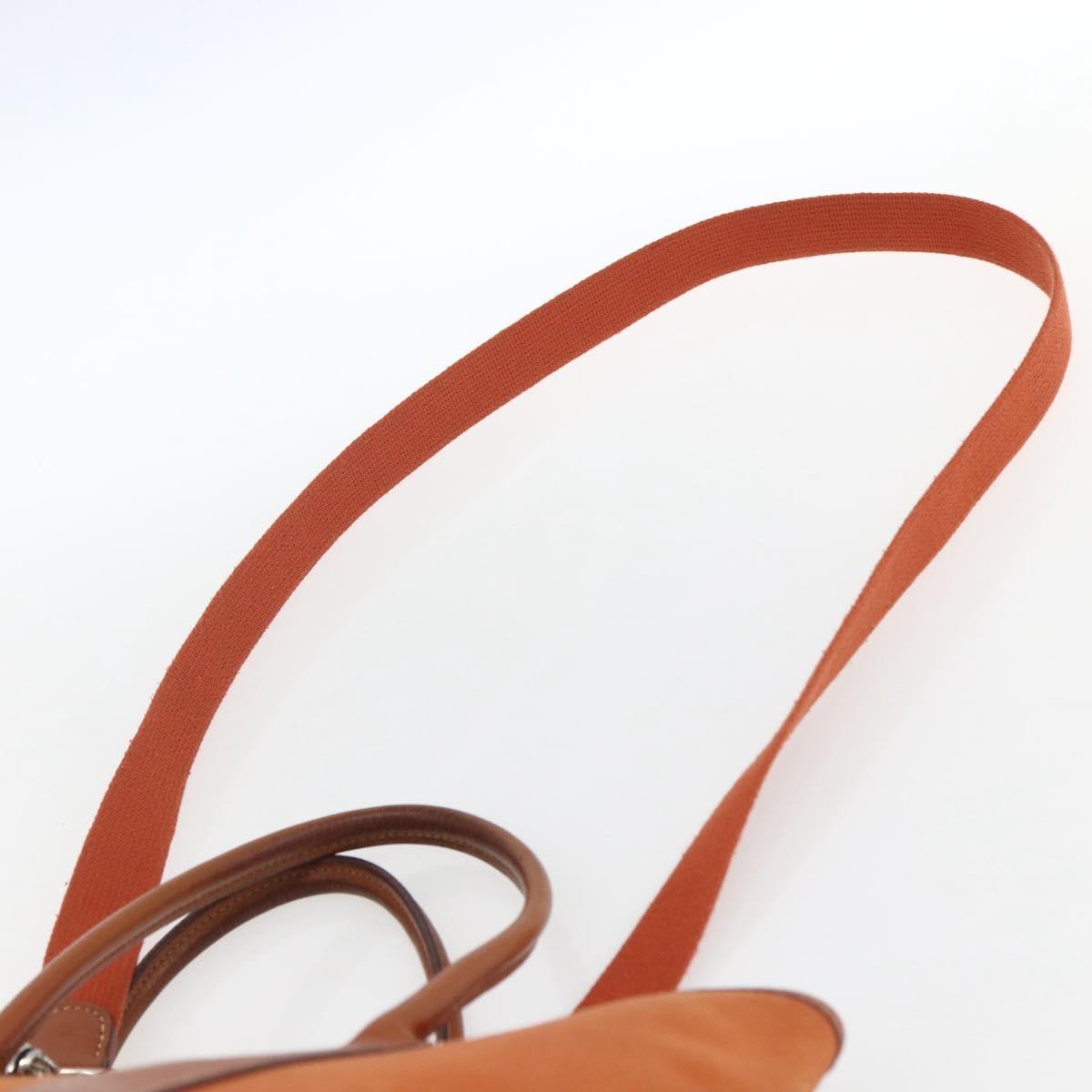 HERMES Garden Party TPM Hand Bag Canvas 2way Orange Silver Auth 166360V