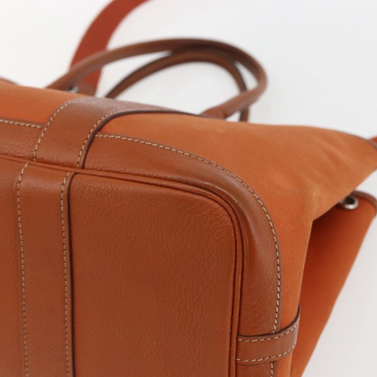 HERMES Garden Party TPM Hand Bag Canvas 2way Orange Silver Auth 166360V