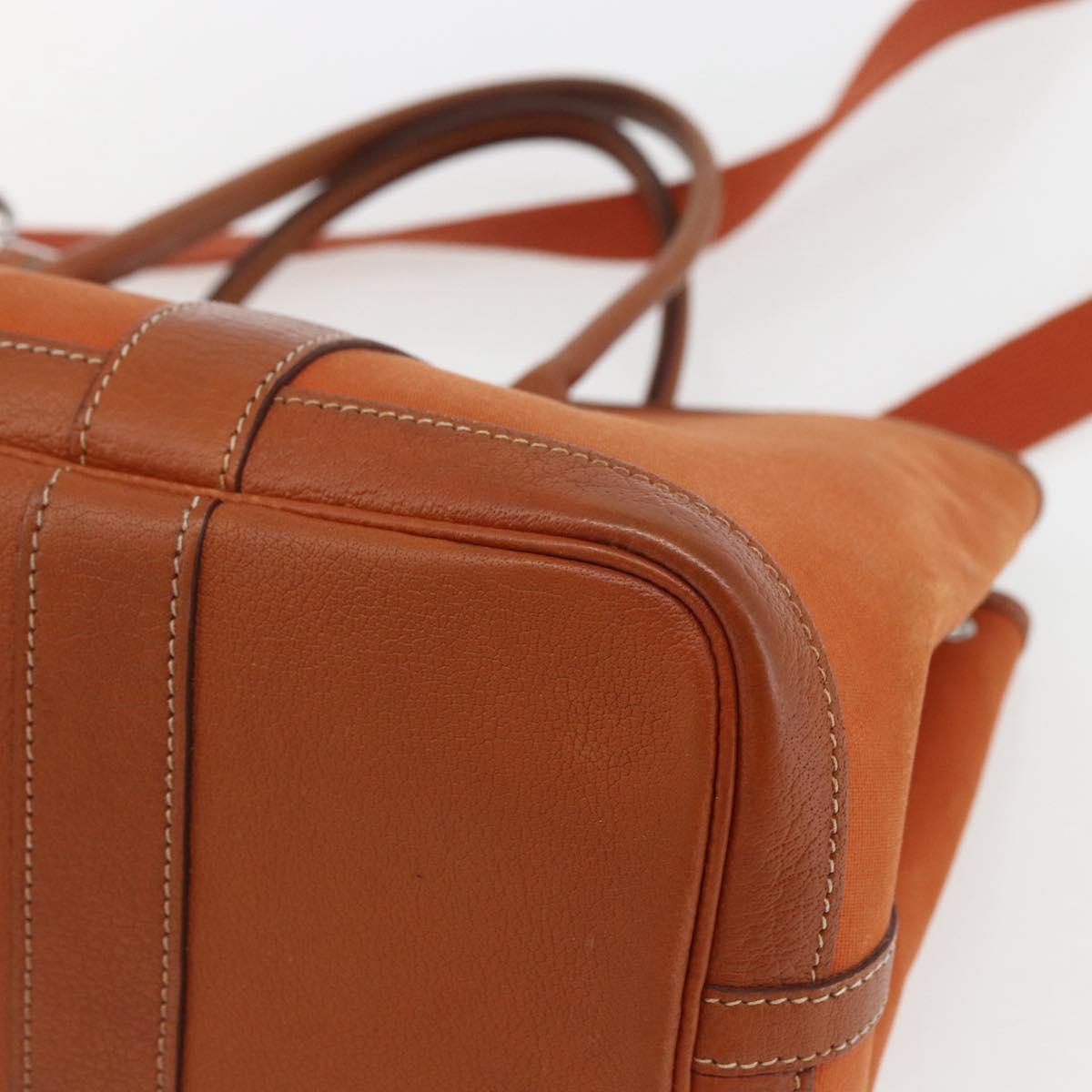 HERMES Garden Party TPM Hand Bag Canvas 2way Orange Silver Auth 166360V