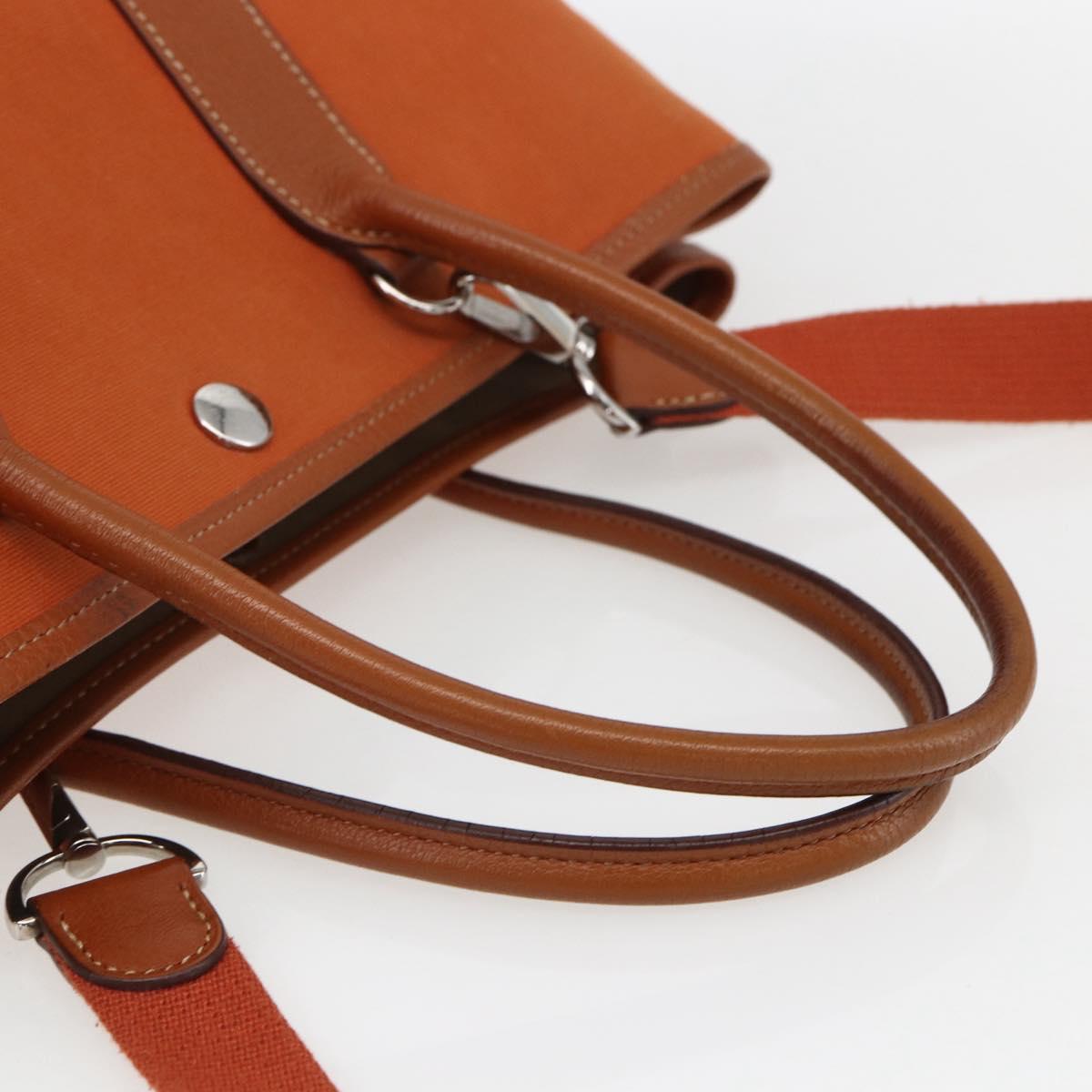 HERMES Garden Party TPM Hand Bag Canvas 2way Orange Silver Auth 166360V