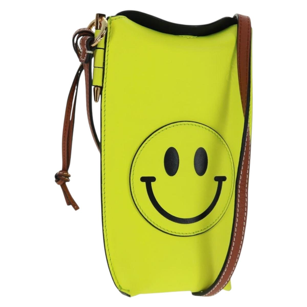 LOEWE Leather Gate Pocket Smiley Shoulder Pouch Bag Yellow Gold Auth 166364M