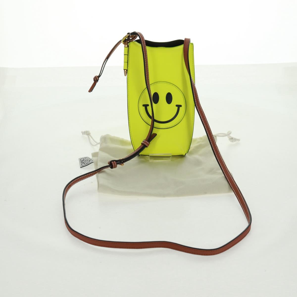 LOEWE Leather Gate Pocket Smiley Shoulder Pouch Bag Yellow Gold Auth 166364M