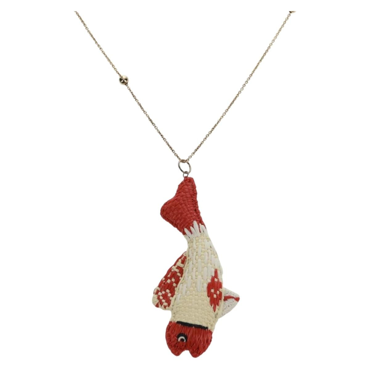 PRADA Clownfish Motif Necklace Ag925 Gold Tone Auth 166365V