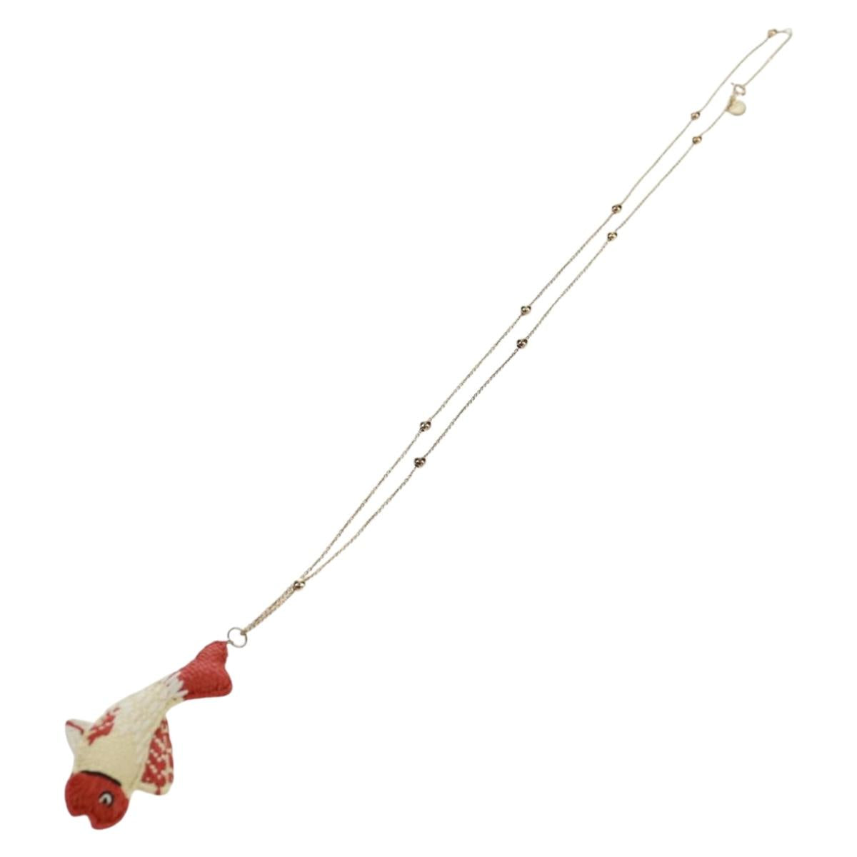 PRADA Clownfish Motif Necklace Ag925 Gold Tone Auth 166365V