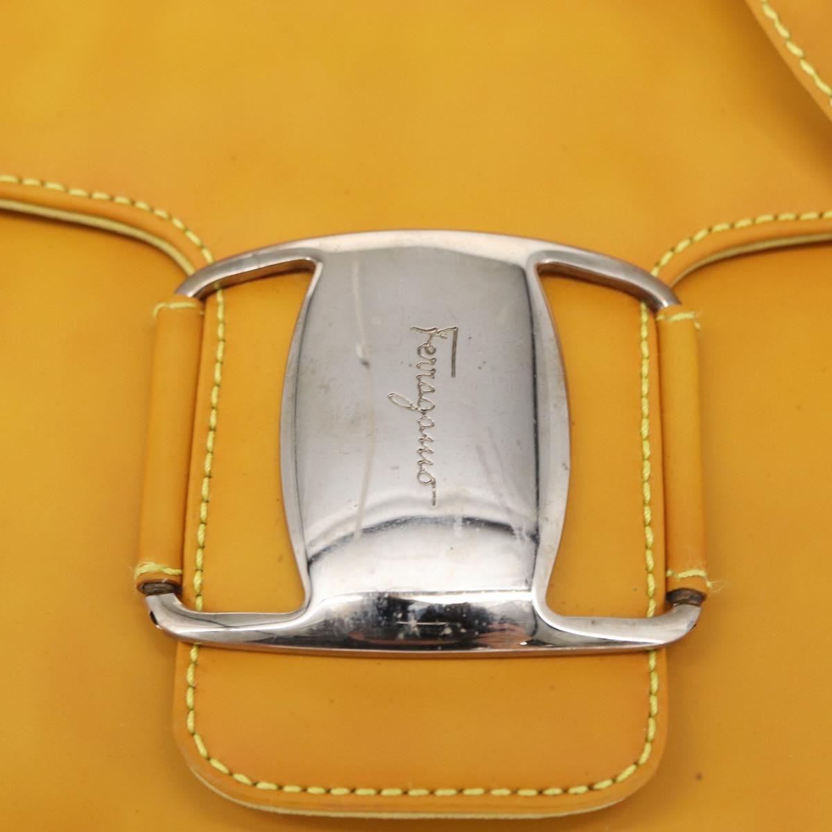 Salvatore Ferragamo Vala Hand Bag Leather 2way Yellow Silver Auth 166370