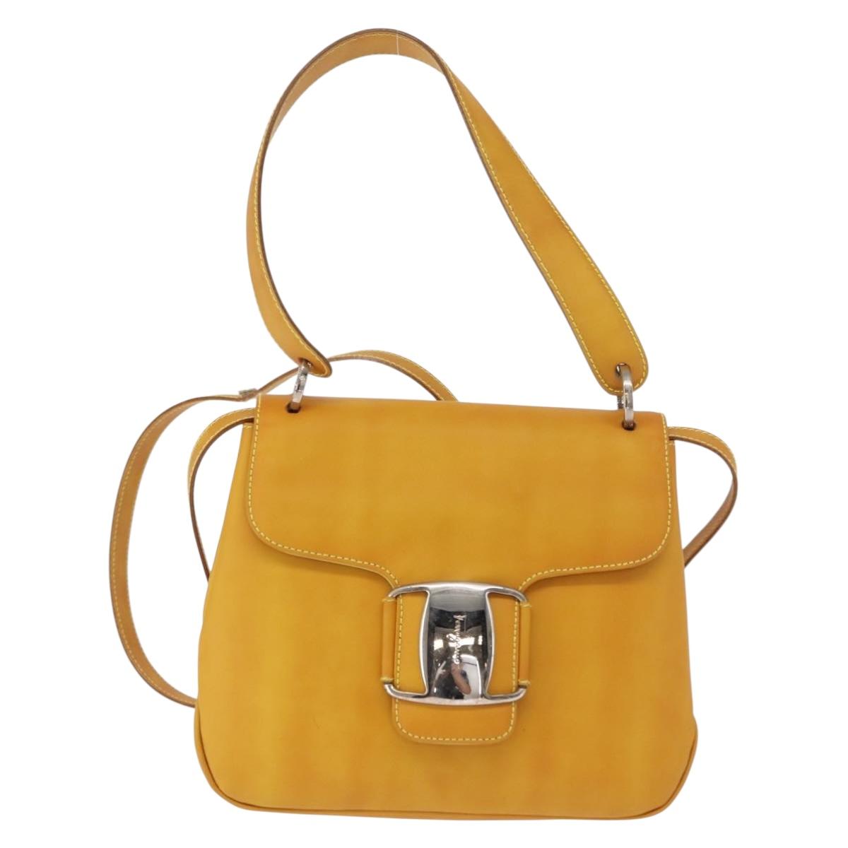 Salvatore Ferragamo Vala Hand Bag Leather 2way Yellow Silver Auth 166370