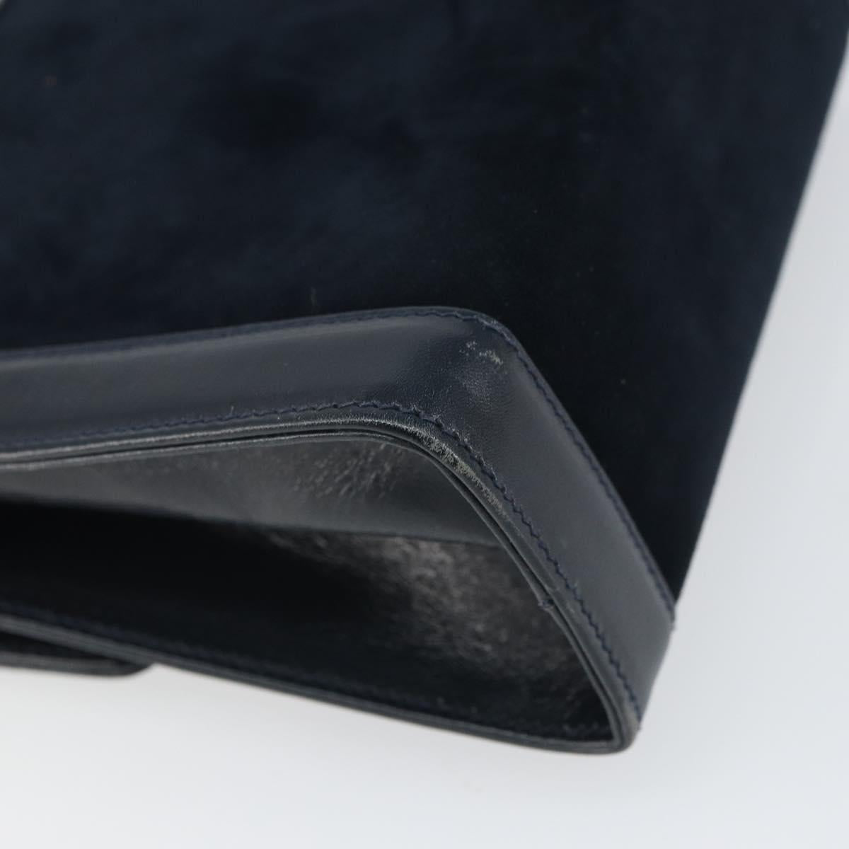 Salvatore Ferragamo Gancini Shoulder Bag Leather Navy Gold Auth 166375