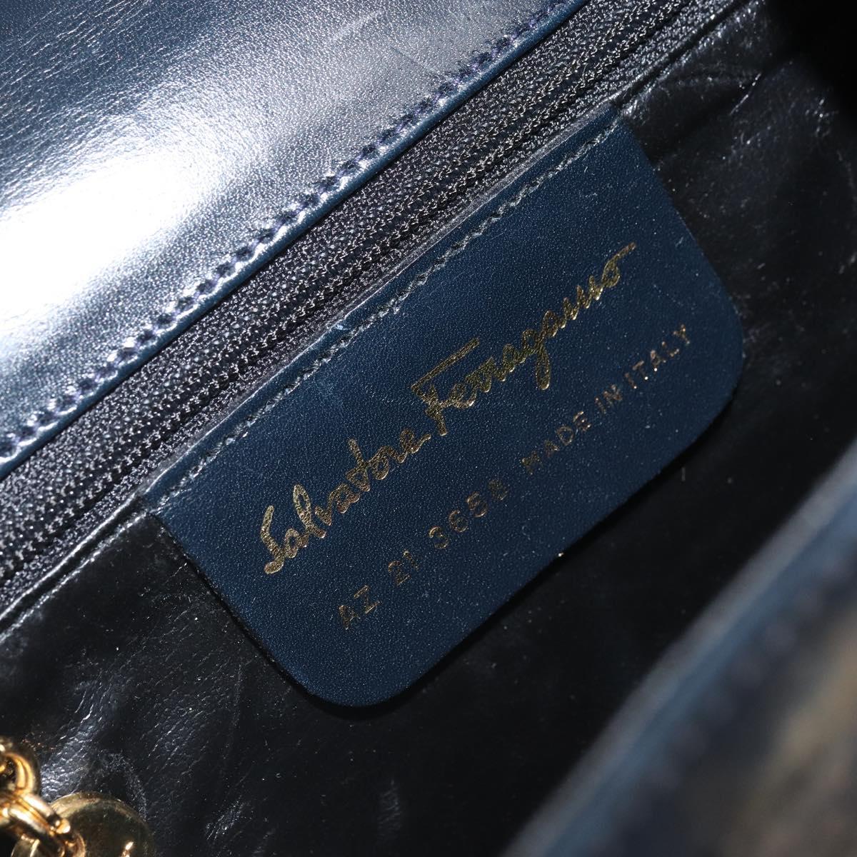 Salvatore Ferragamo Gancini Shoulder Bag Leather Navy Gold Auth 166375