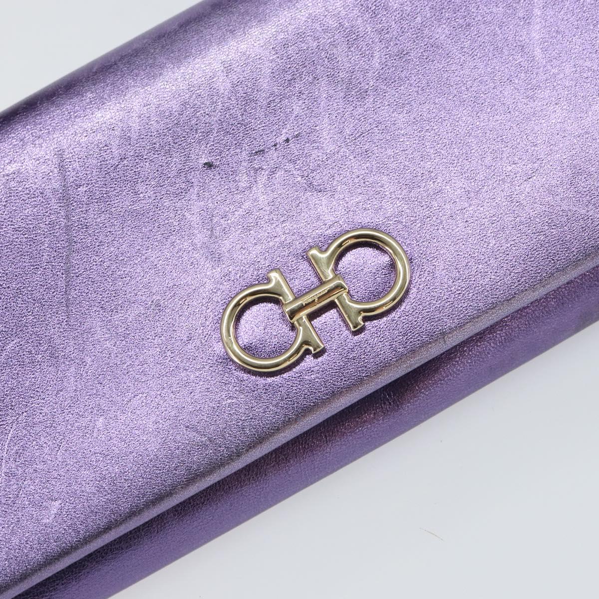Salvatore Ferragamo Gancini Long Wallet Leather Purple Gold Auth 166383A