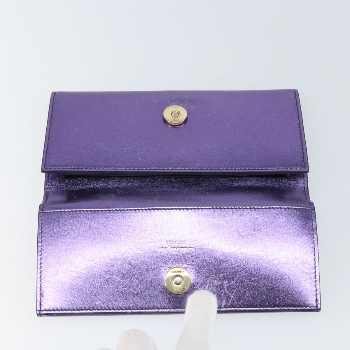 Salvatore Ferragamo Gancini Long Wallet Leather Purple Gold Auth 166383A