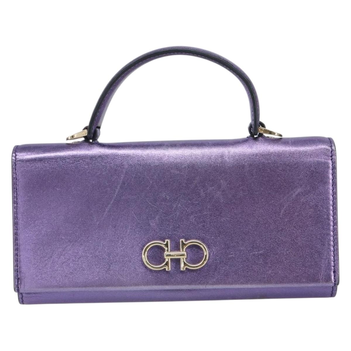 Salvatore Ferragamo Gancini Long Wallet Leather Purple Gold Auth 166383A