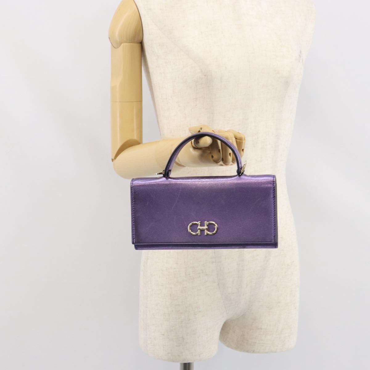 Salvatore Ferragamo Gancini Long Wallet Leather Purple Gold Auth 166383A