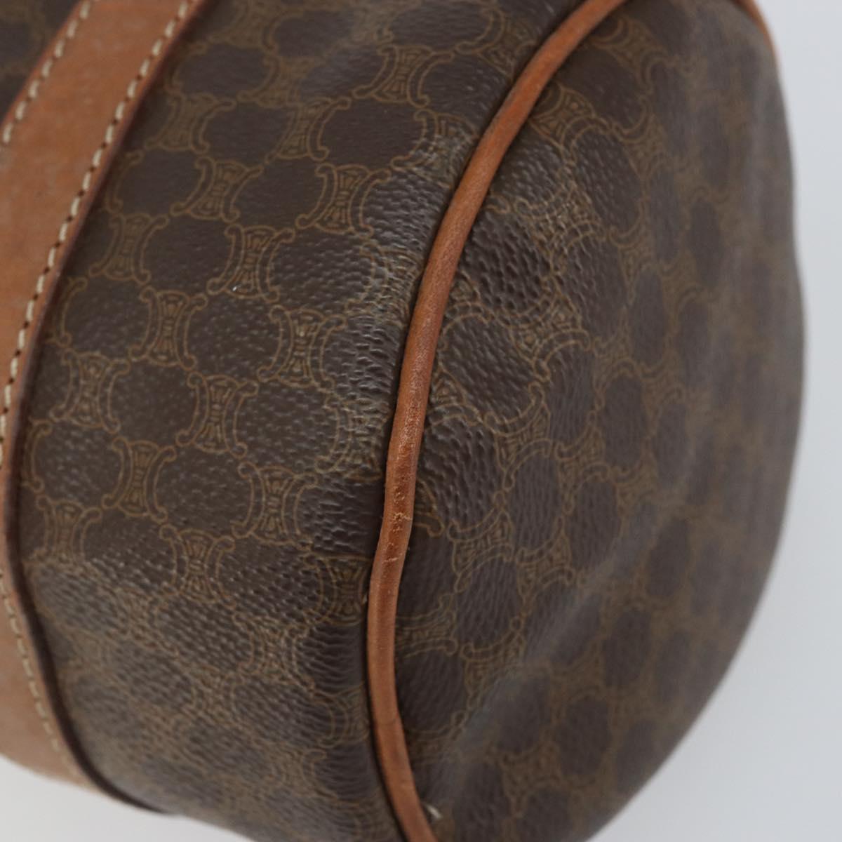 CELINE Macadam Canvas Drum bag Hand Bag PVC Leather Brown Gold Auth 166386