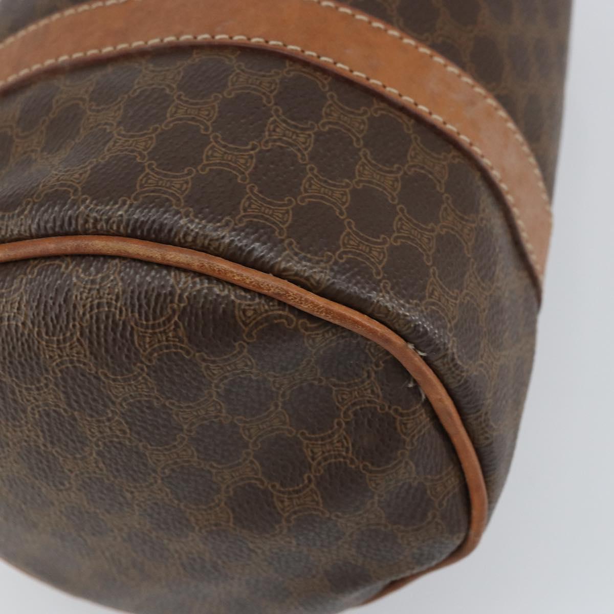 CELINE Macadam Canvas Drum bag Hand Bag PVC Leather Brown Gold Auth 166386