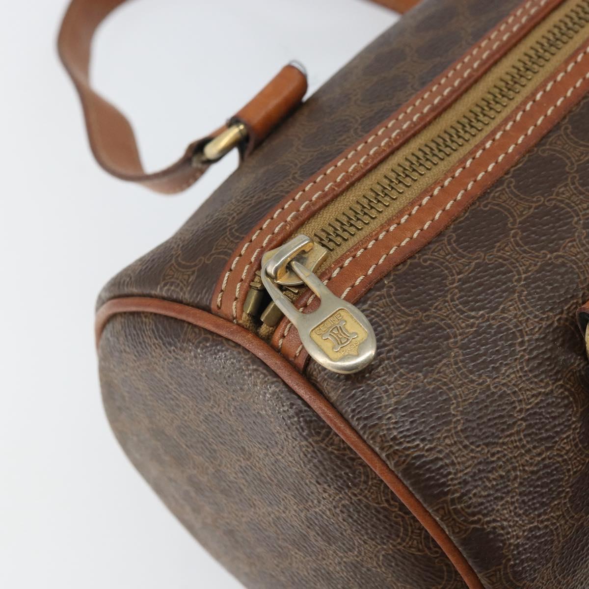 CELINE Macadam Canvas Drum bag Hand Bag PVC Leather Brown Gold Auth 166386