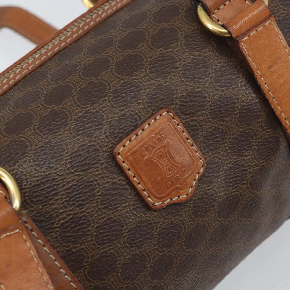 CELINE Macadam Canvas Drum bag Hand Bag PVC Leather Brown Gold Auth 166386