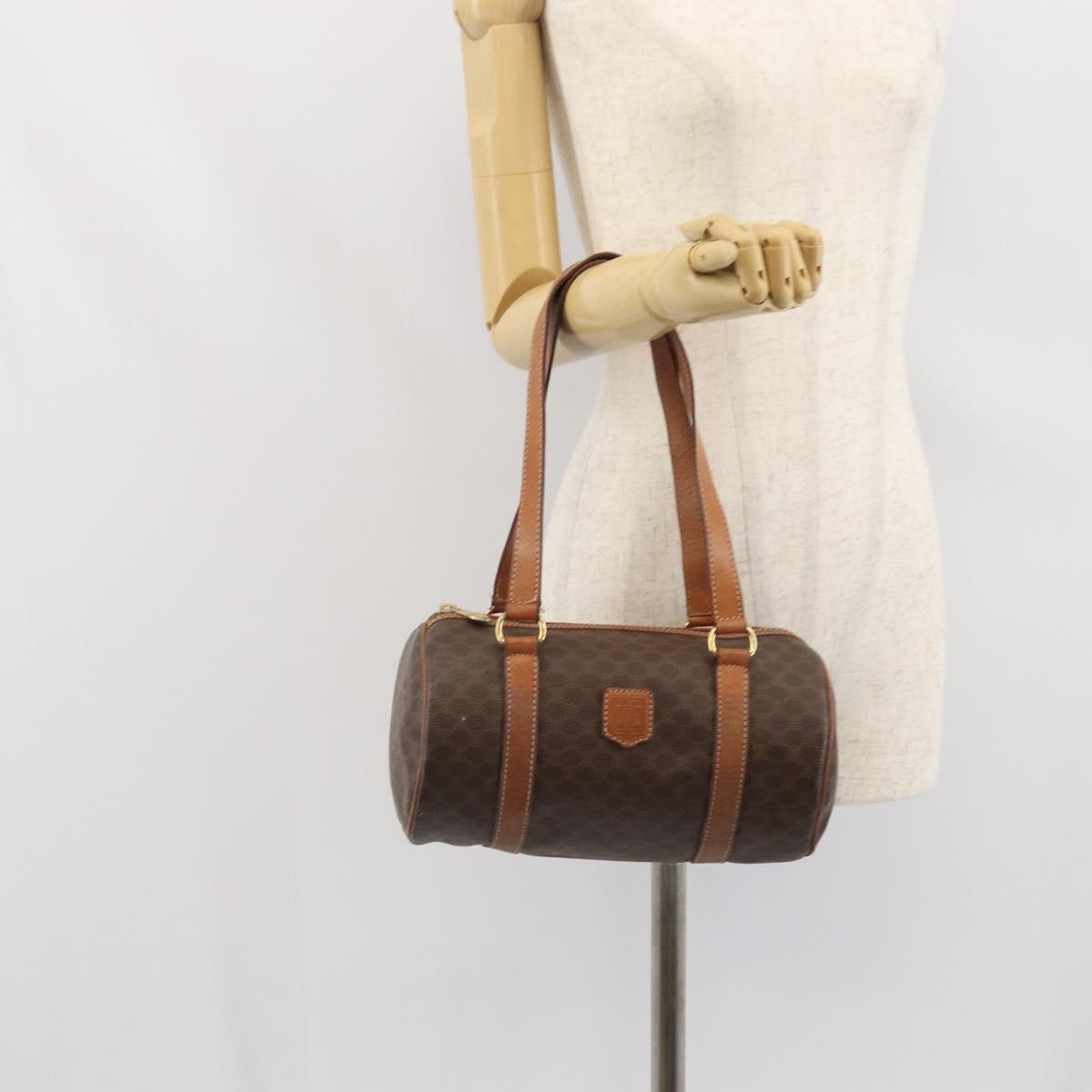 CELINE Macadam Canvas Drum bag Hand Bag PVC Leather Brown Gold Auth 166386