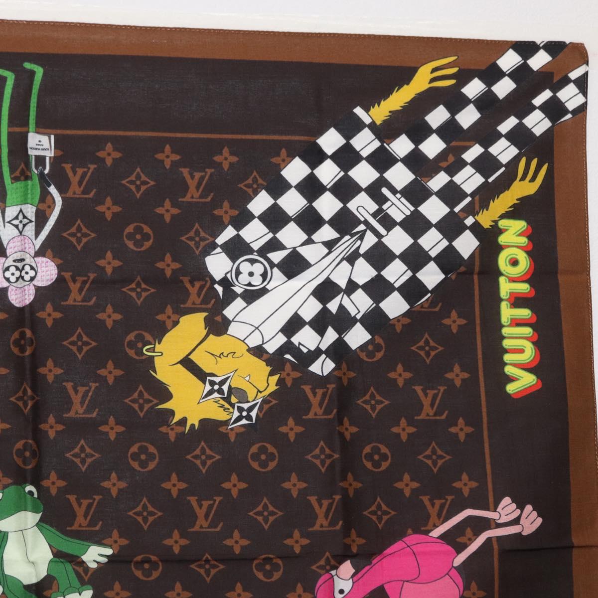 LOUIS VUITTON Monogram LV Friends Bandana Scarf Silk Brown MP2954 Auth 166390V