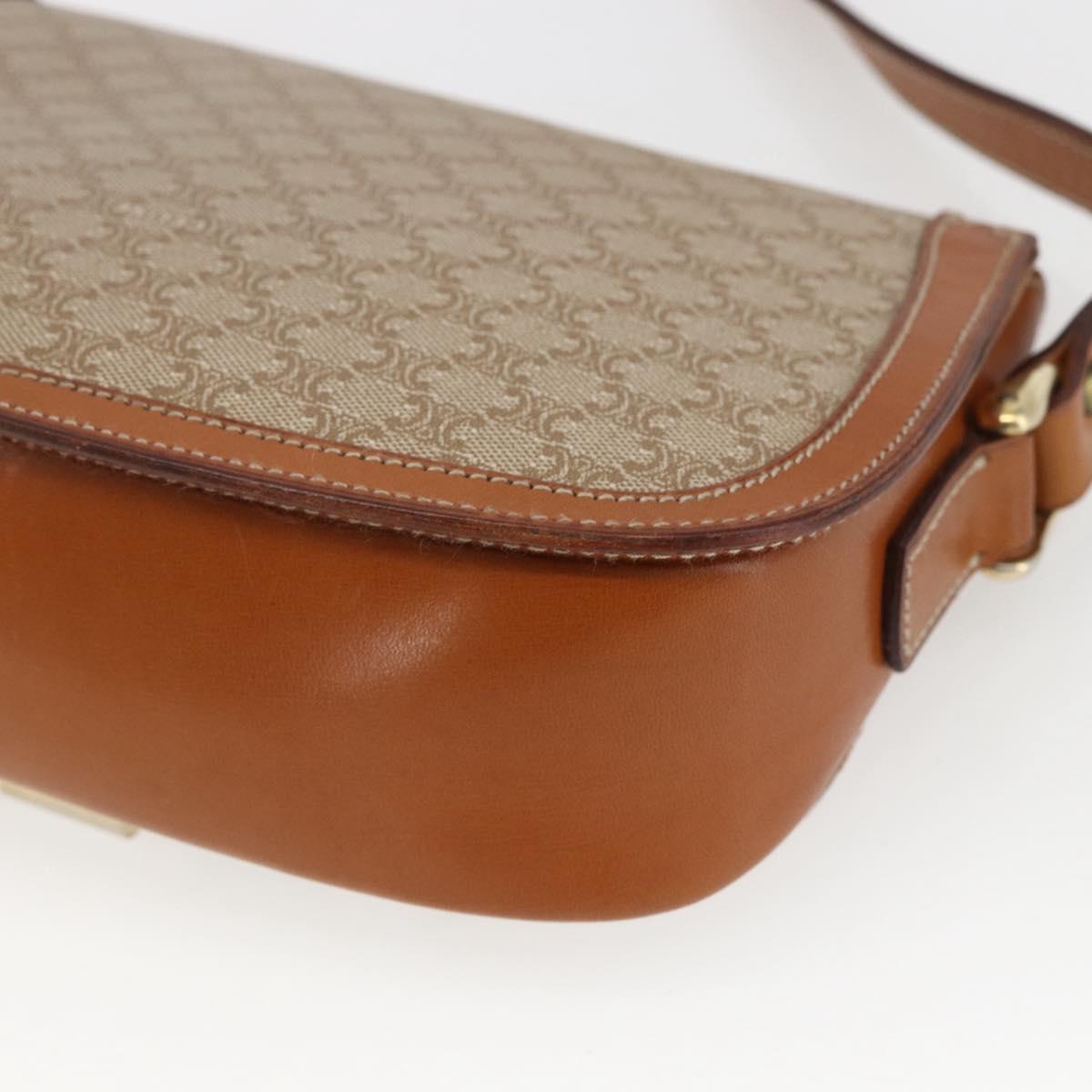 CELINE Macadam Canvas Shoulder Bag PVC Beige Gold Auth 166396