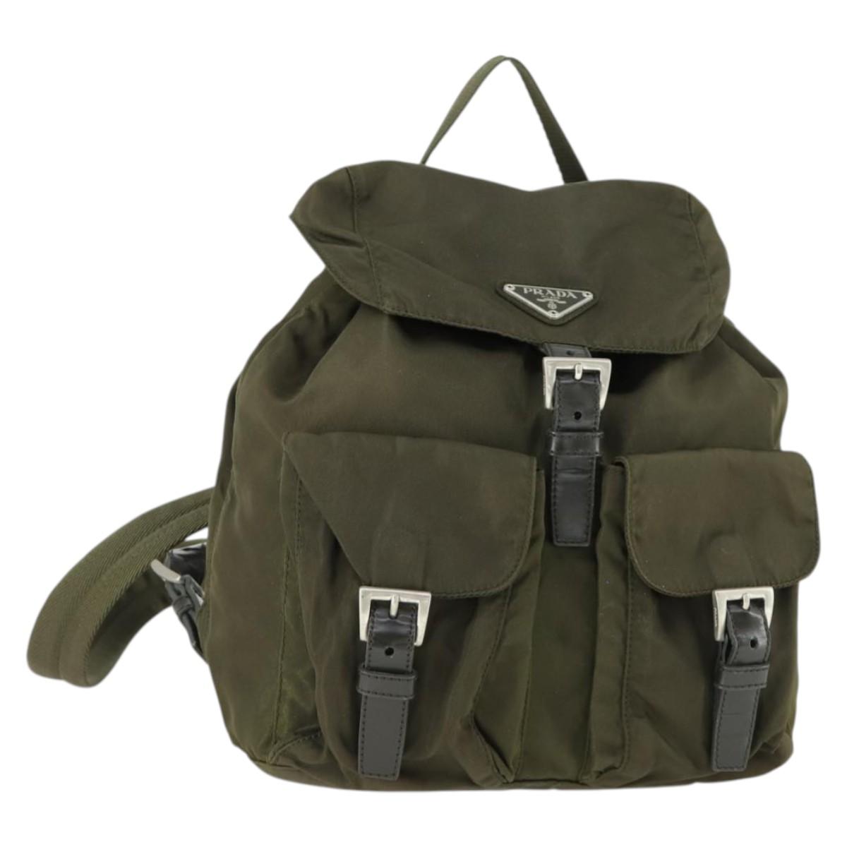 PRADA Backpack Nylon Khaki Silver Auth 166398