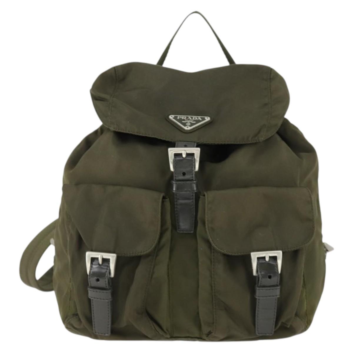 PRADA Backpack Nylon Khaki Silver Auth 166398