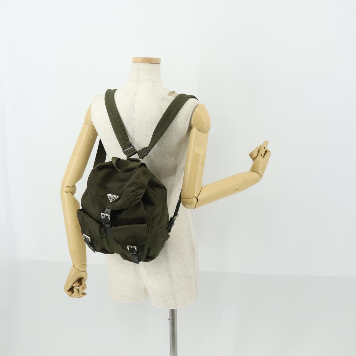 PRADA Backpack Nylon Khaki Silver Auth 166398