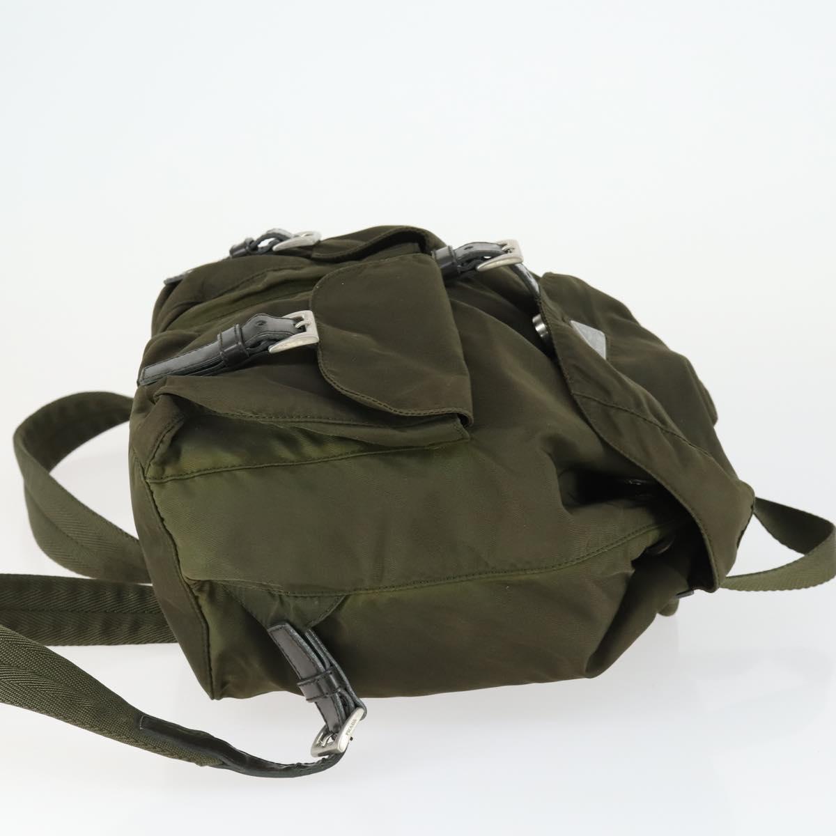 PRADA Backpack Nylon Khaki Silver Auth 166398
