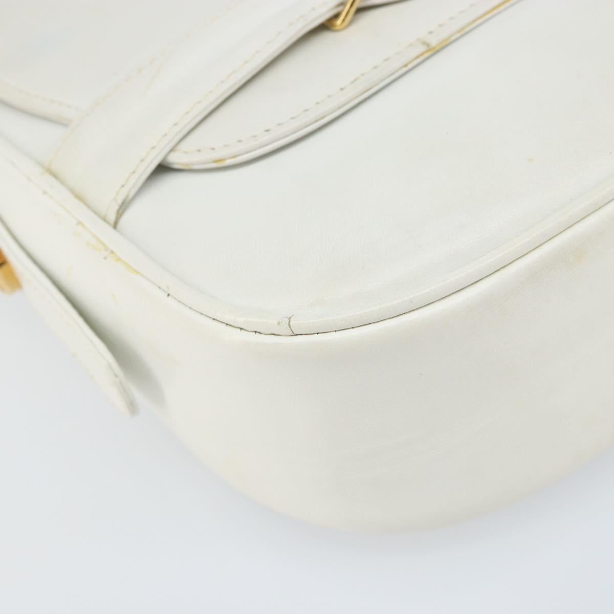 CELINE Horse Carriage Shoulder Bag Leather White Gold Auth 166400
