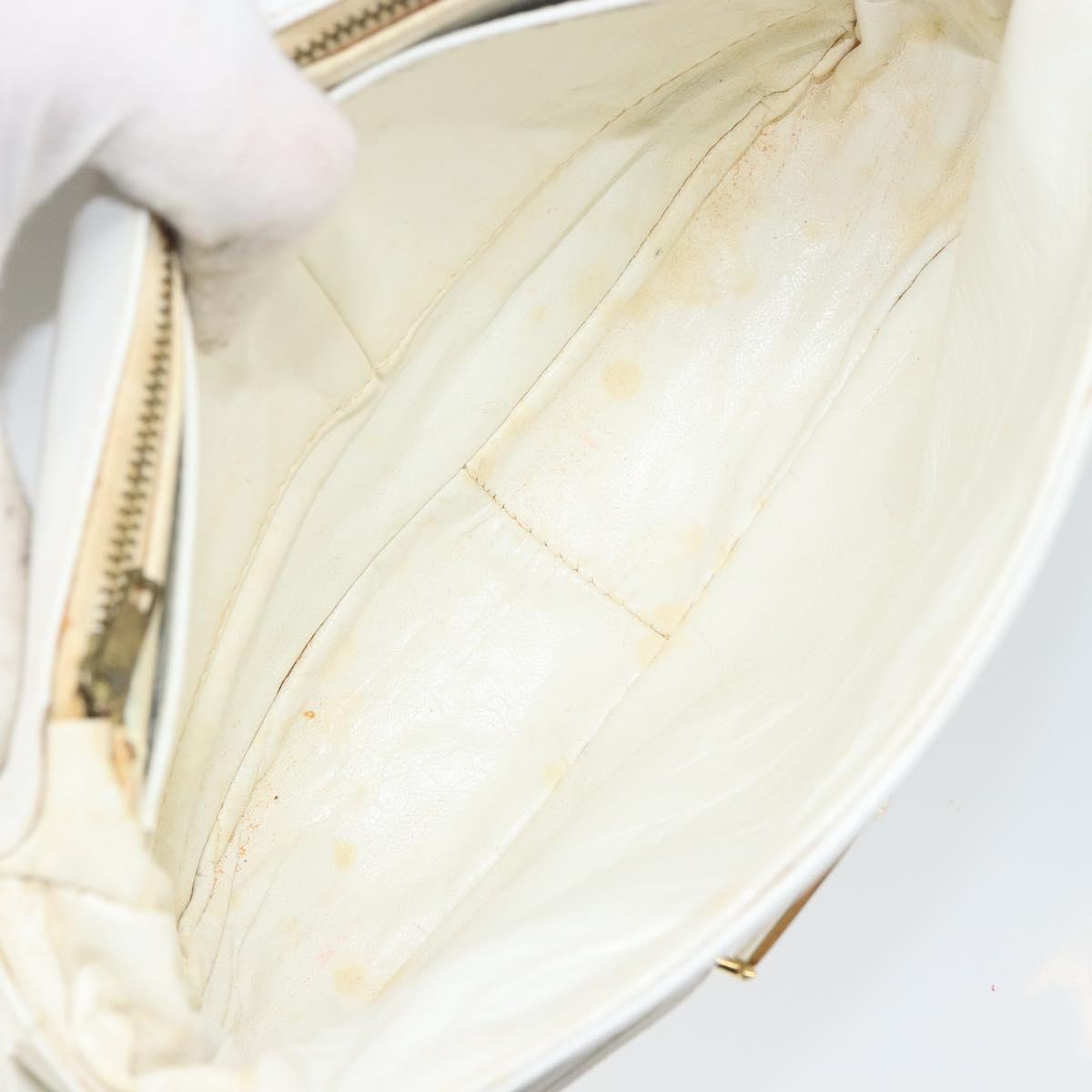 CELINE Horse Carriage Shoulder Bag Leather White Gold Auth 166400