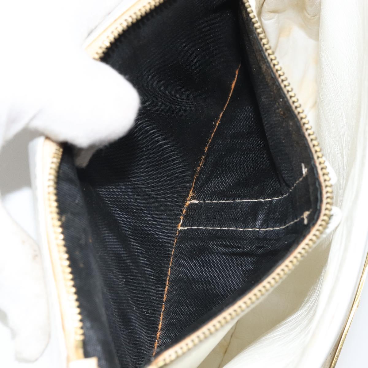 CELINE Horse Carriage Shoulder Bag Leather White Gold Auth 166400